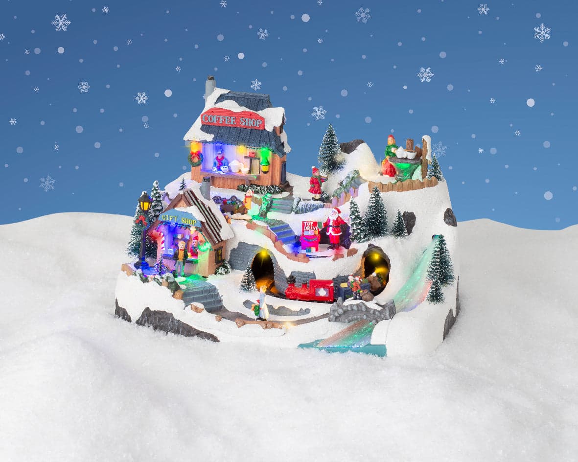 Scena animata a Led con negozi e babbo natale con luci e movimenti 40 cm - 4