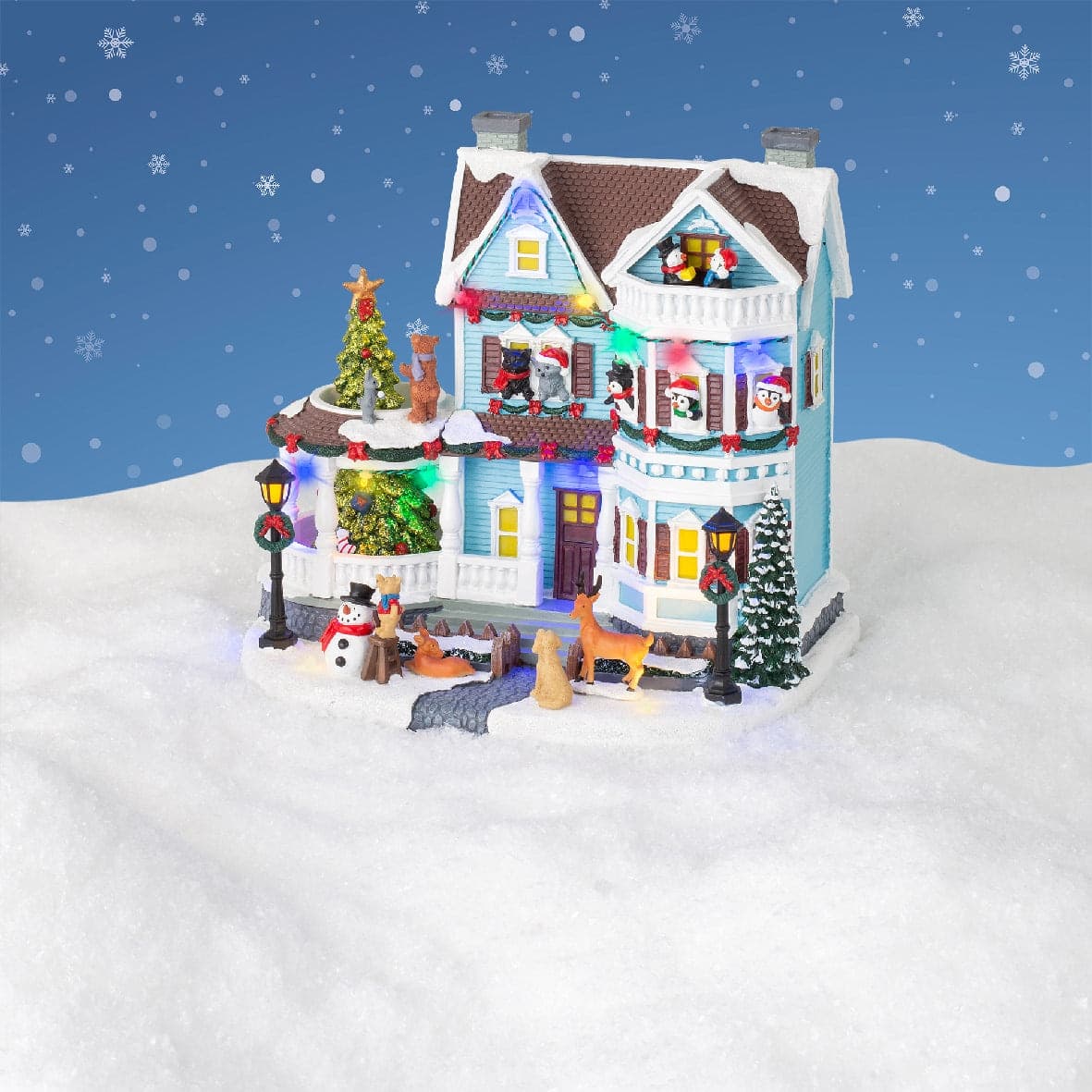 Scena animata a Led con animali  e albero di natale con luci e movimenti 26,5 cm - 5