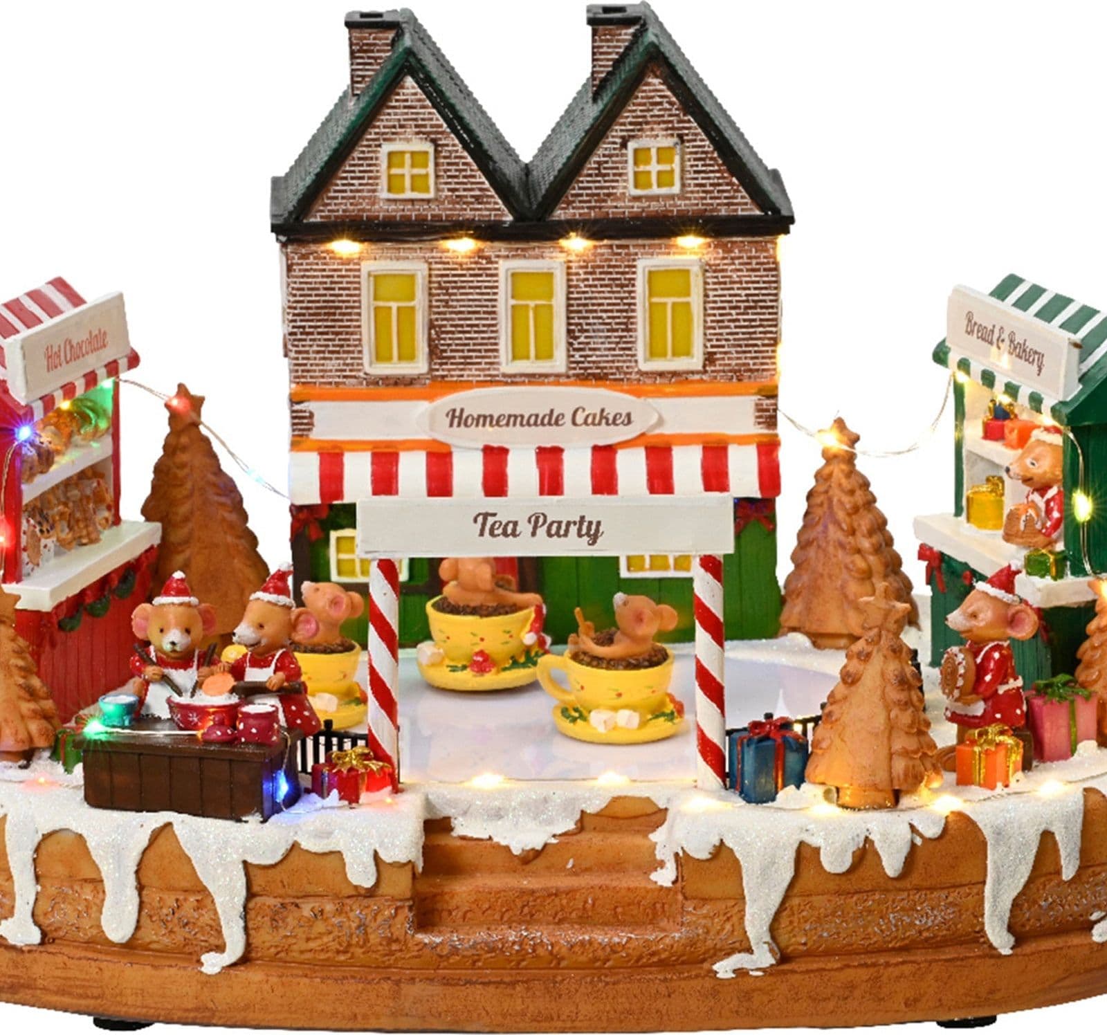Scena animata a Led "Tea party" con topolini con luci 22,5 cm - 2
