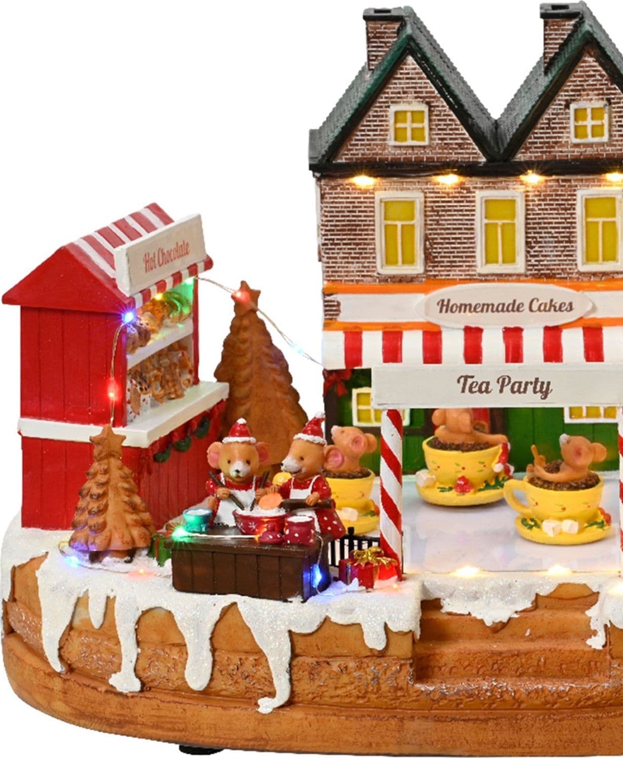 Scena animata a Led "Tea party" con topolini con luci 22,5 cm - 4