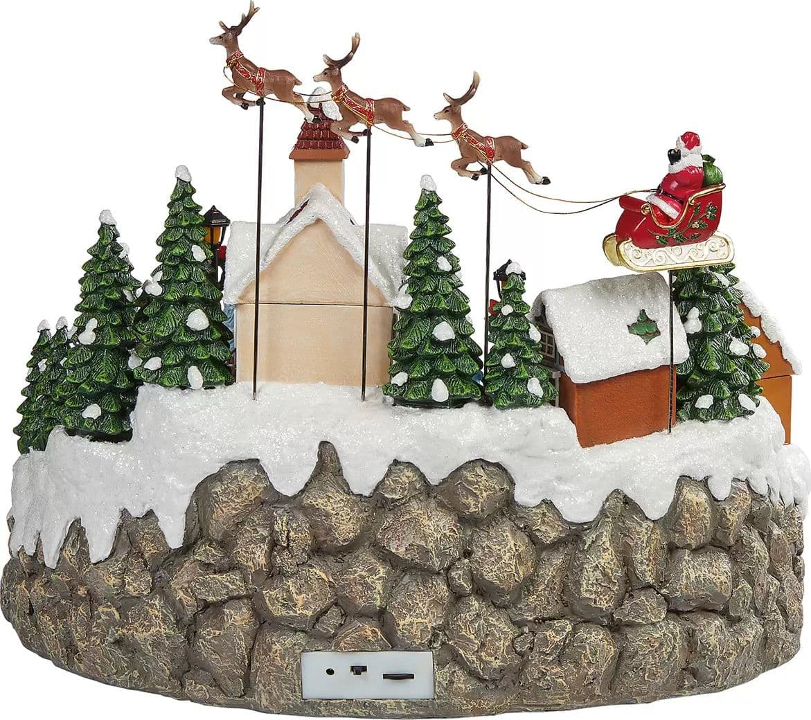 Scena animata a Led con negozi e babbo natale con renne con luci 40 cm - 4