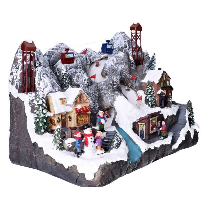 Scena animata a Led Paesaggio Natalizio con cascata e funivia  con luci 28.5 cm - 2