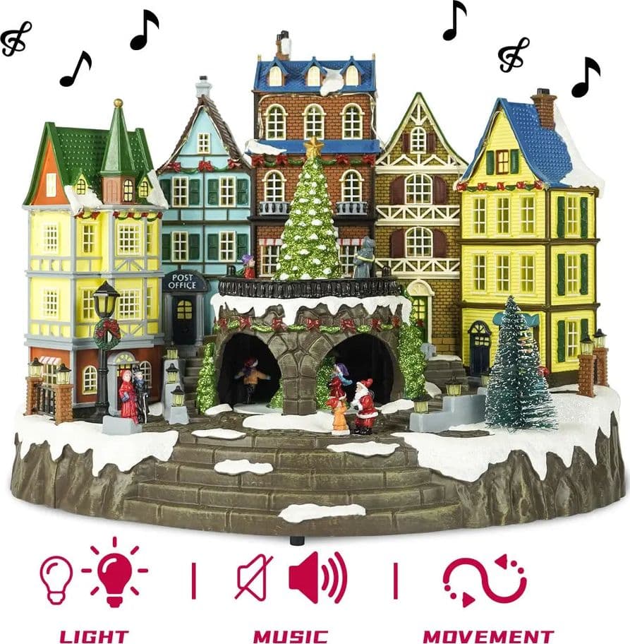 Scena animata a Led Paesaggio Natalizio con musica, luci e movimento 31,5 cm - 5