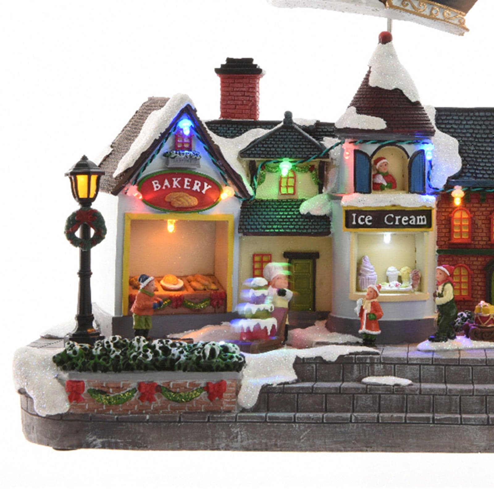 Scena animata a Led con negozi e babbo natale con renne con luci 27 cm - 4