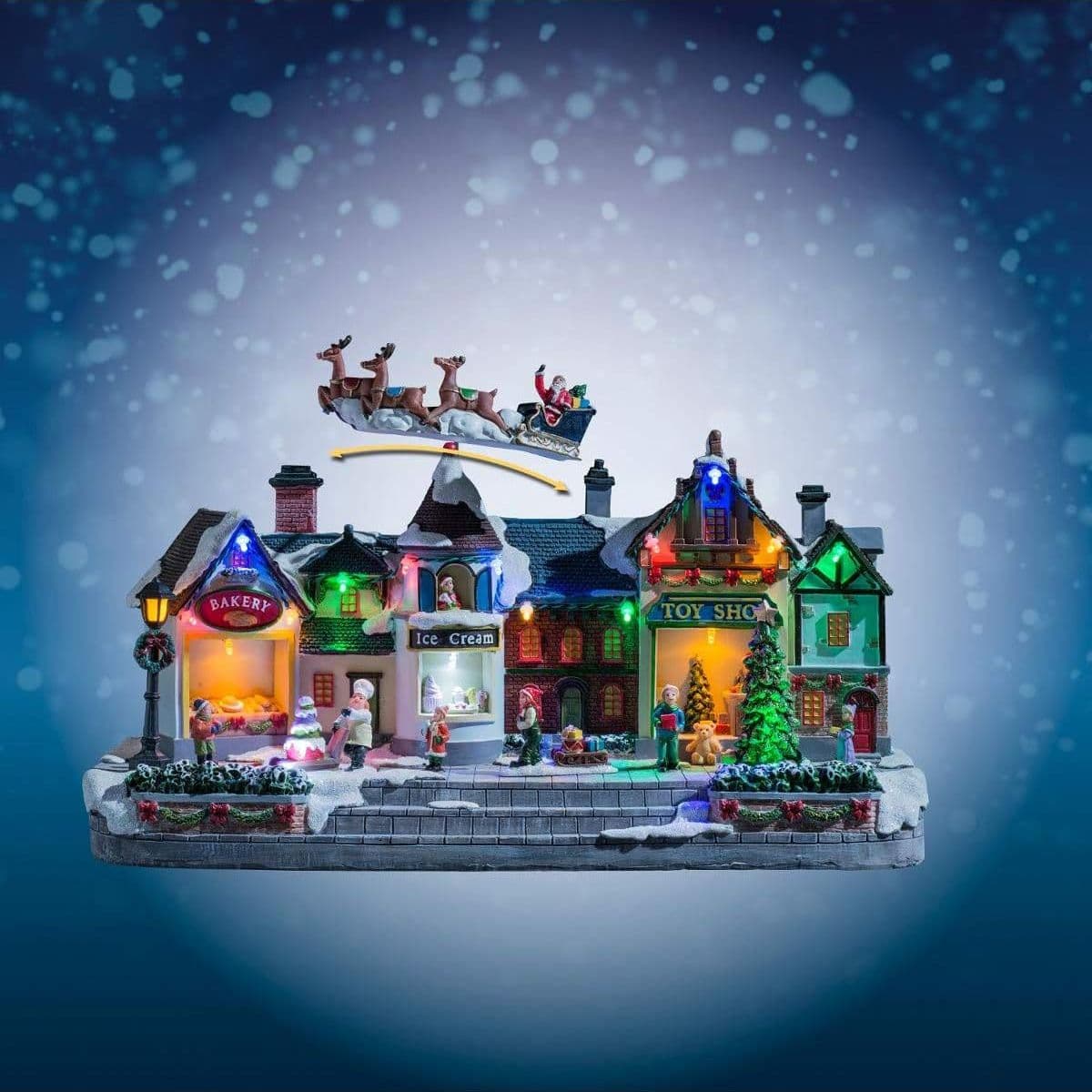 Scena animata a Led con negozi e babbo natale con renne con luci 27 cm - 5