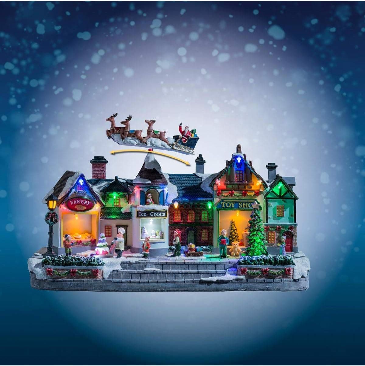 Scena animata a Led con negozi e babbo natale con renne con luci 27 cm - 5
