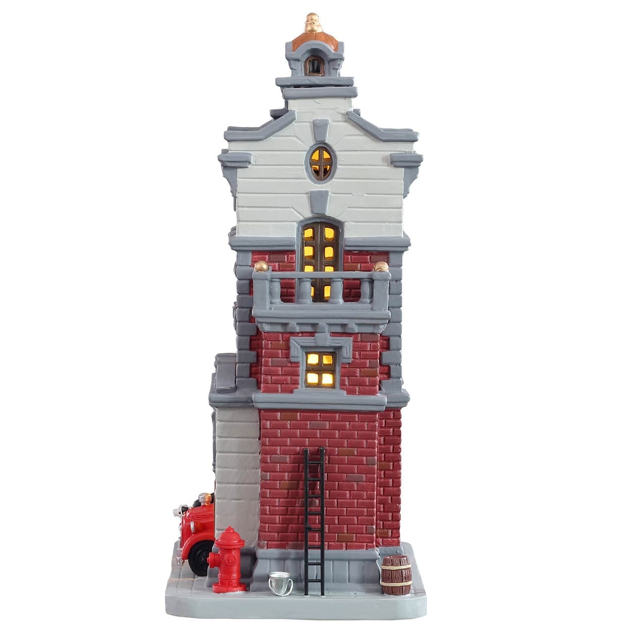 Caserma dei Pompieri "Engine Company No. 9", edificio illuminato per villaggio di Natale in porcellana - 2