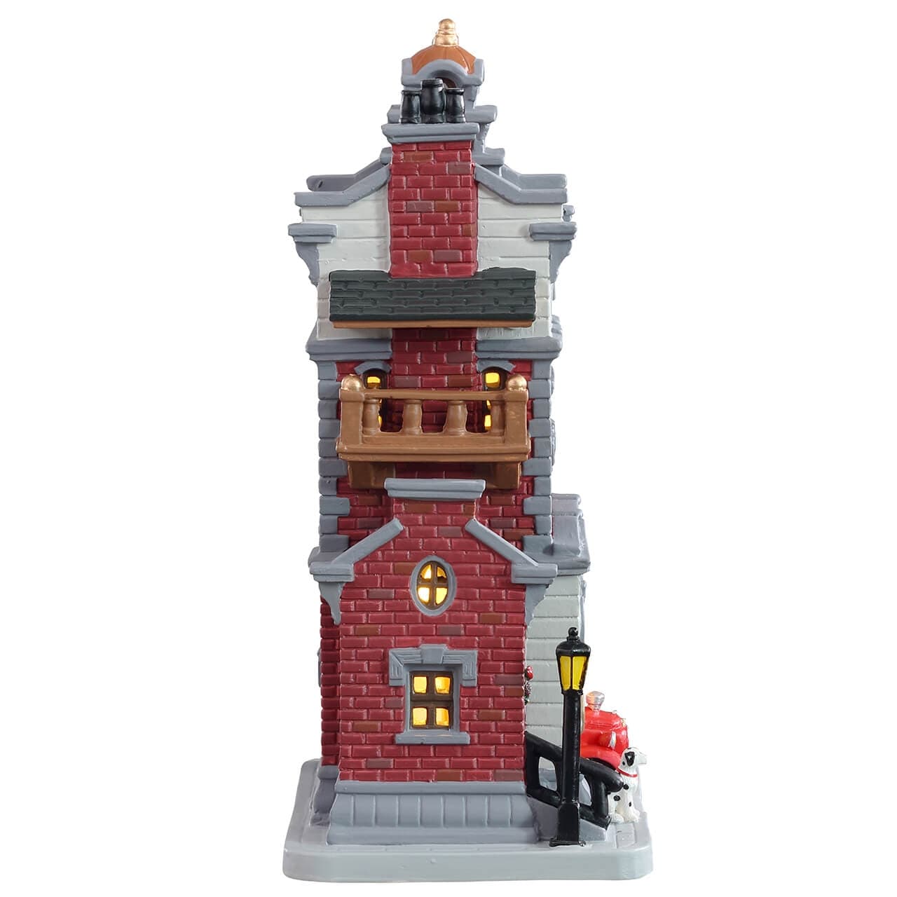 Caserma dei Pompieri "Engine Company No. 9", edificio illuminato per villaggio di Natale in porcellana - 3