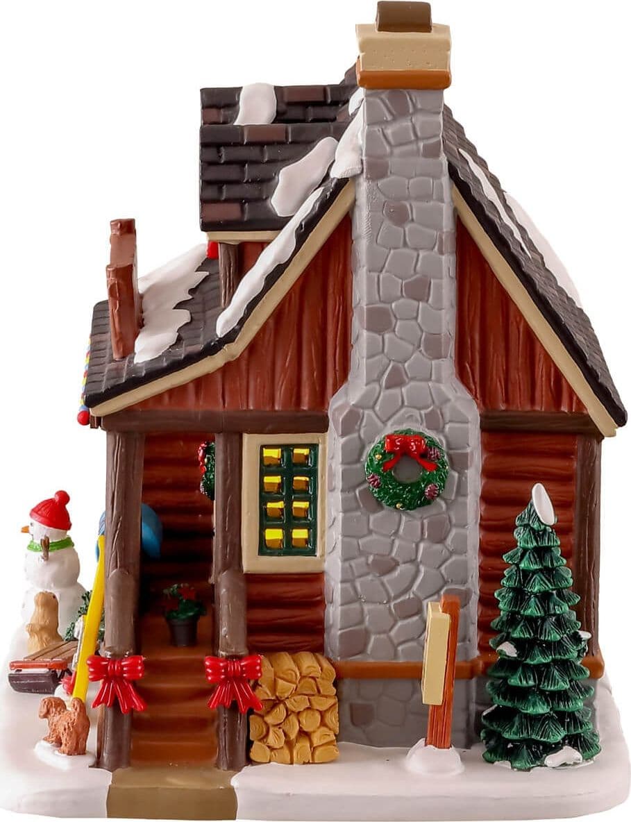 La cabina di sci della nella nostra famiglia, edificio illuminato per villaggio di Natale in porcellana - 3