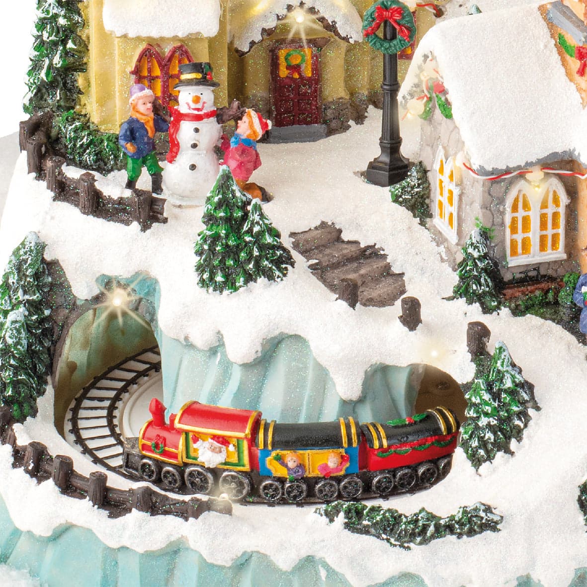 Scena animata a Led Villaggio innevato con Babbo Natale e Trenino, decorazione da 53 cm - 3