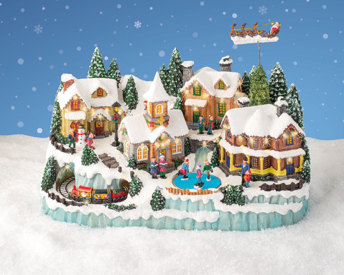 Scena animata a Led Villaggio innevato con Babbo Natale e Trenino, decorazione da 53 cm - 4