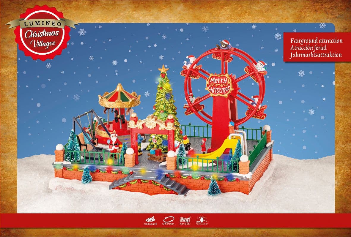 Scena animata a Led Parco divertimenti con ruota panoramica Merry Christmas, decorazione da 36.5 cm - 3