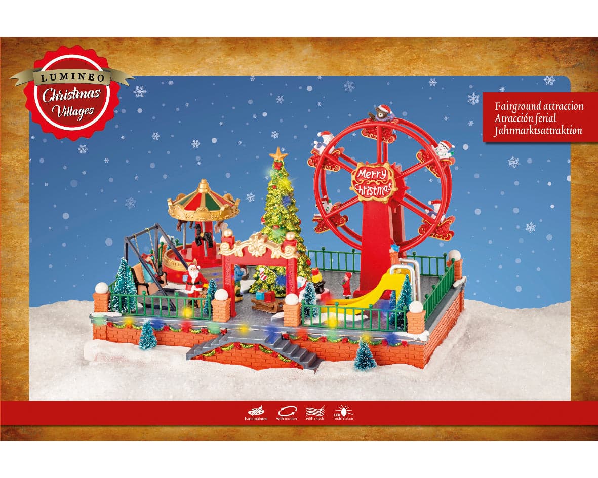 Scena animata a Led Parco divertimenti con ruota panoramica Merry Christmas, decorazione da 36.5 cm - 3