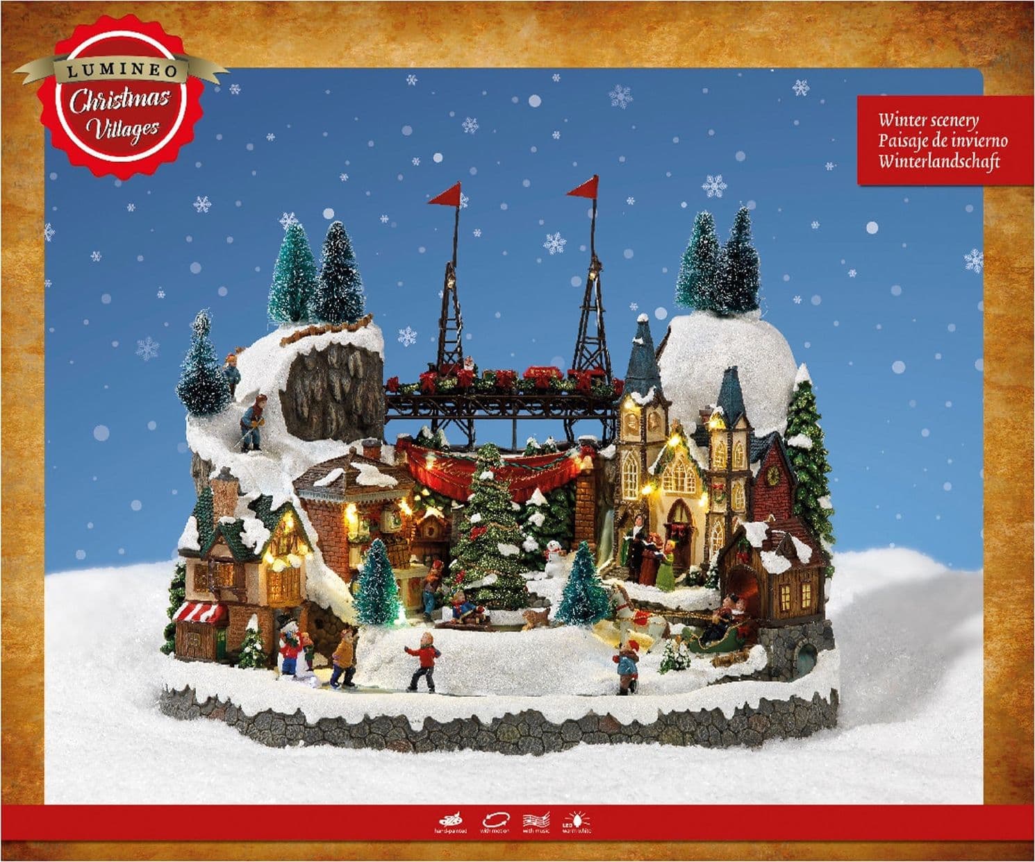 Scena animata a Led Persone del villaggio si divertono vicino l'Albero, decorazione da 39 cm - 5