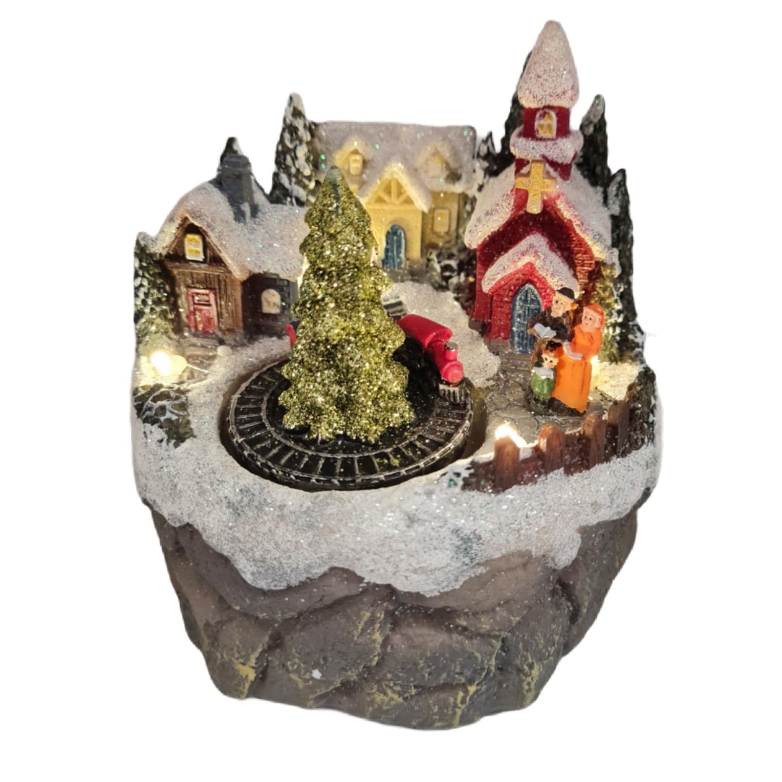 Scena natalizia con albero di natale rotante per villaggio di Babbo Natale h 13 cm - 2