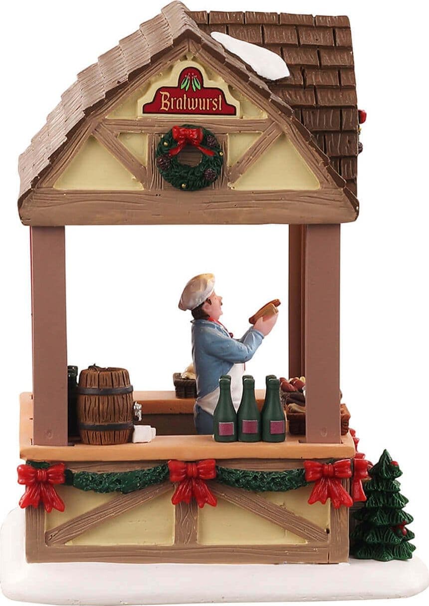Negozio di BratWurst con luci edificio in poliresina per villaggio di Natale - 3