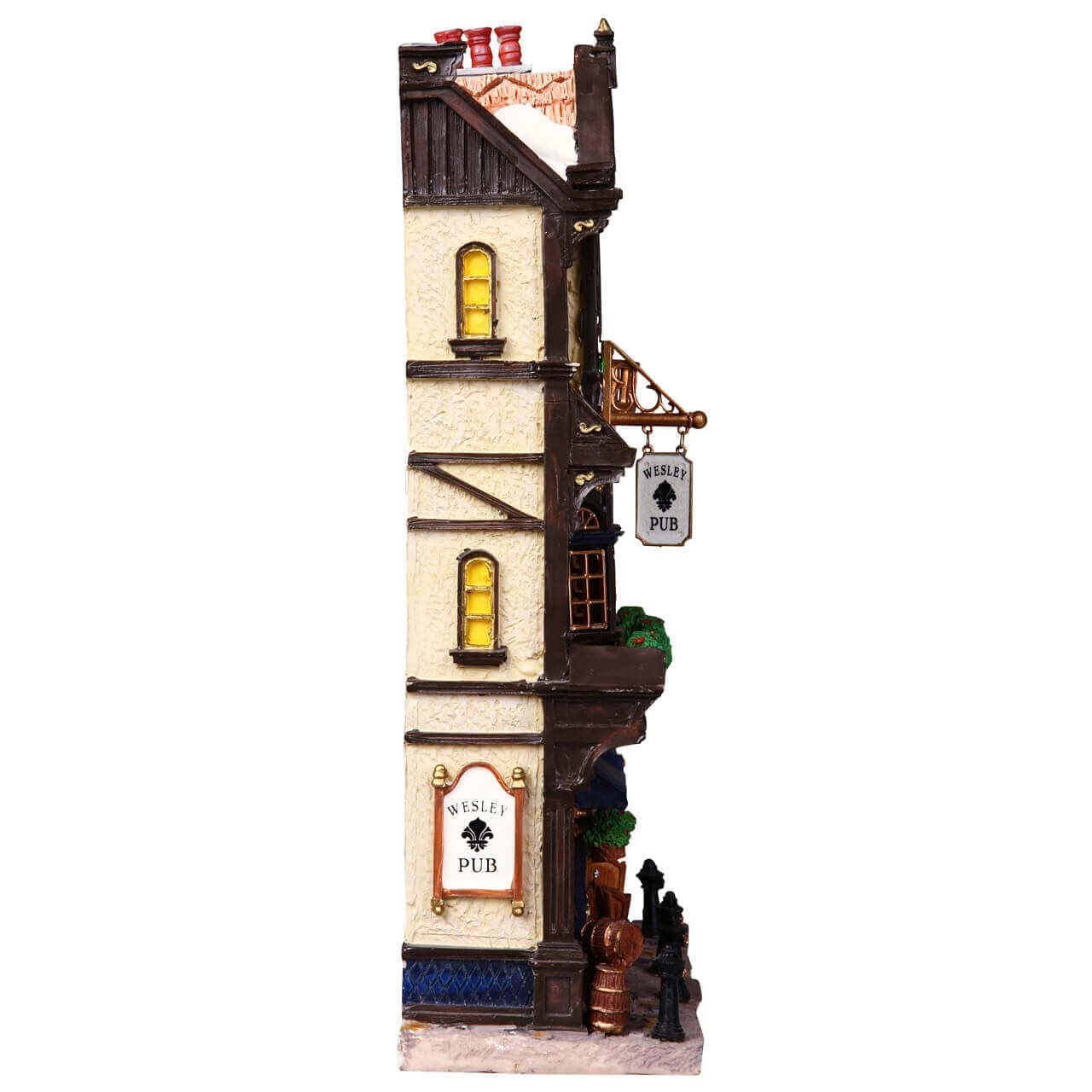 Facciata illuminata con luci "Wesley Pub" in poliresina per villaggio di Natale - 3