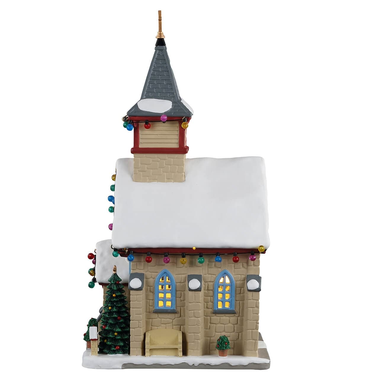 Cappella di San Bernardo per villaggio di Natale in porcellana con animazioni e luci - 2