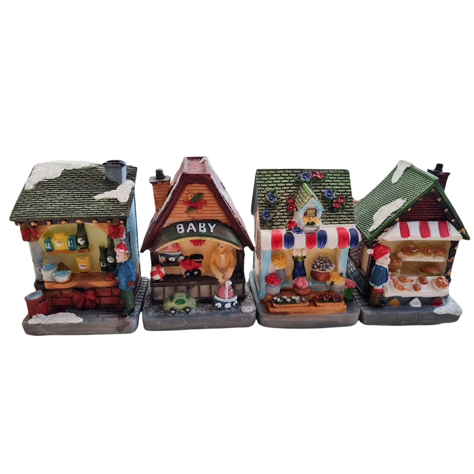 Banchetti Mercatini in poliresina con luci per villaggio Natalizio h 11 cm