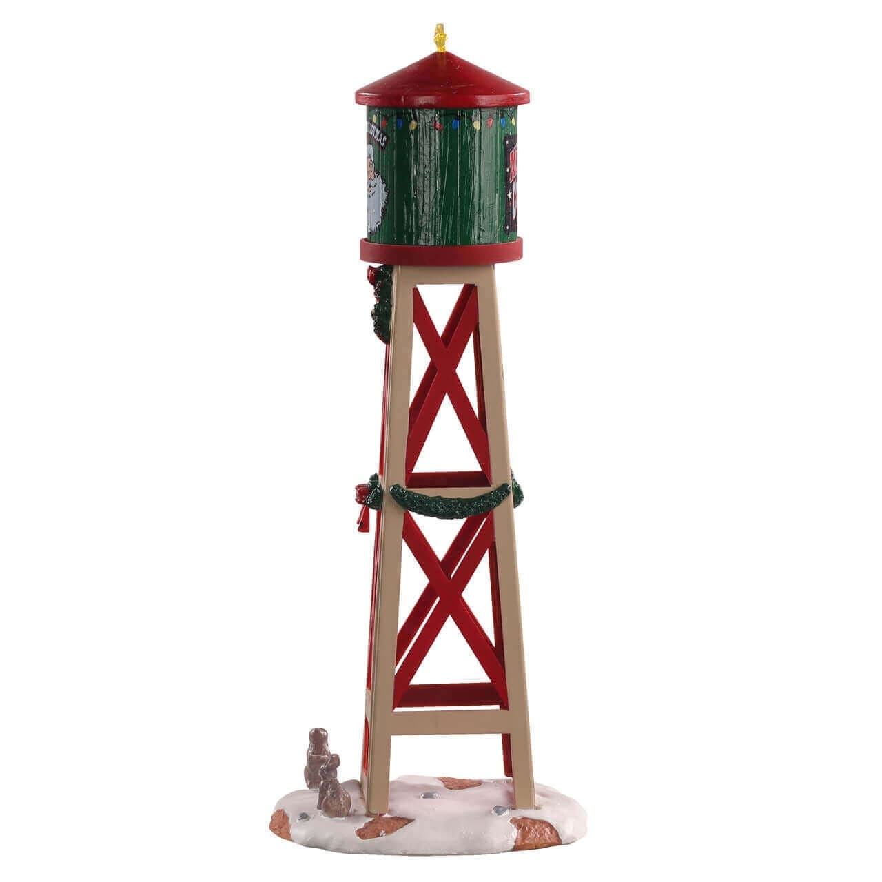 Torre rossa e verde con ghirlande decorazione per villaggio di Natale "Rustic Water Tower" - 2