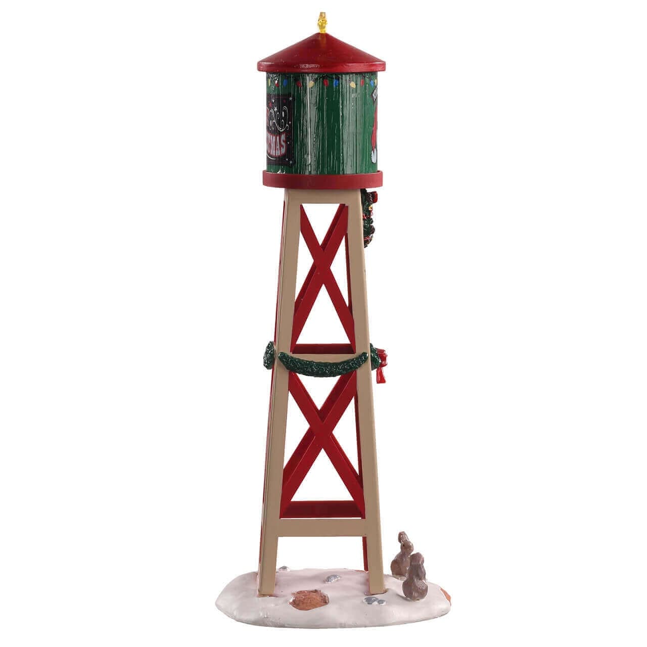 Torre rossa e verde con ghirlande decorazione per villaggio di Natale "Rustic Water Tower" - 4