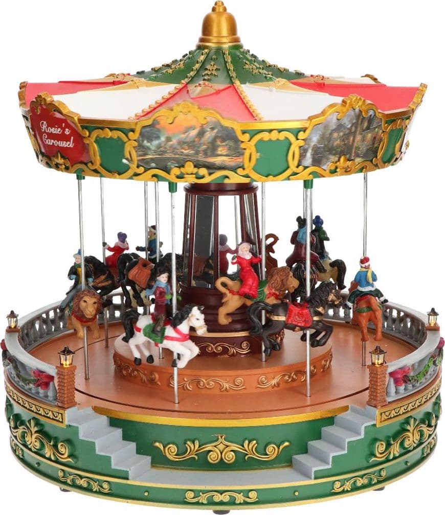 Giostra Carosello gigante color Verde con Cavallucci per villaggio di Natale h 35 cm - 3