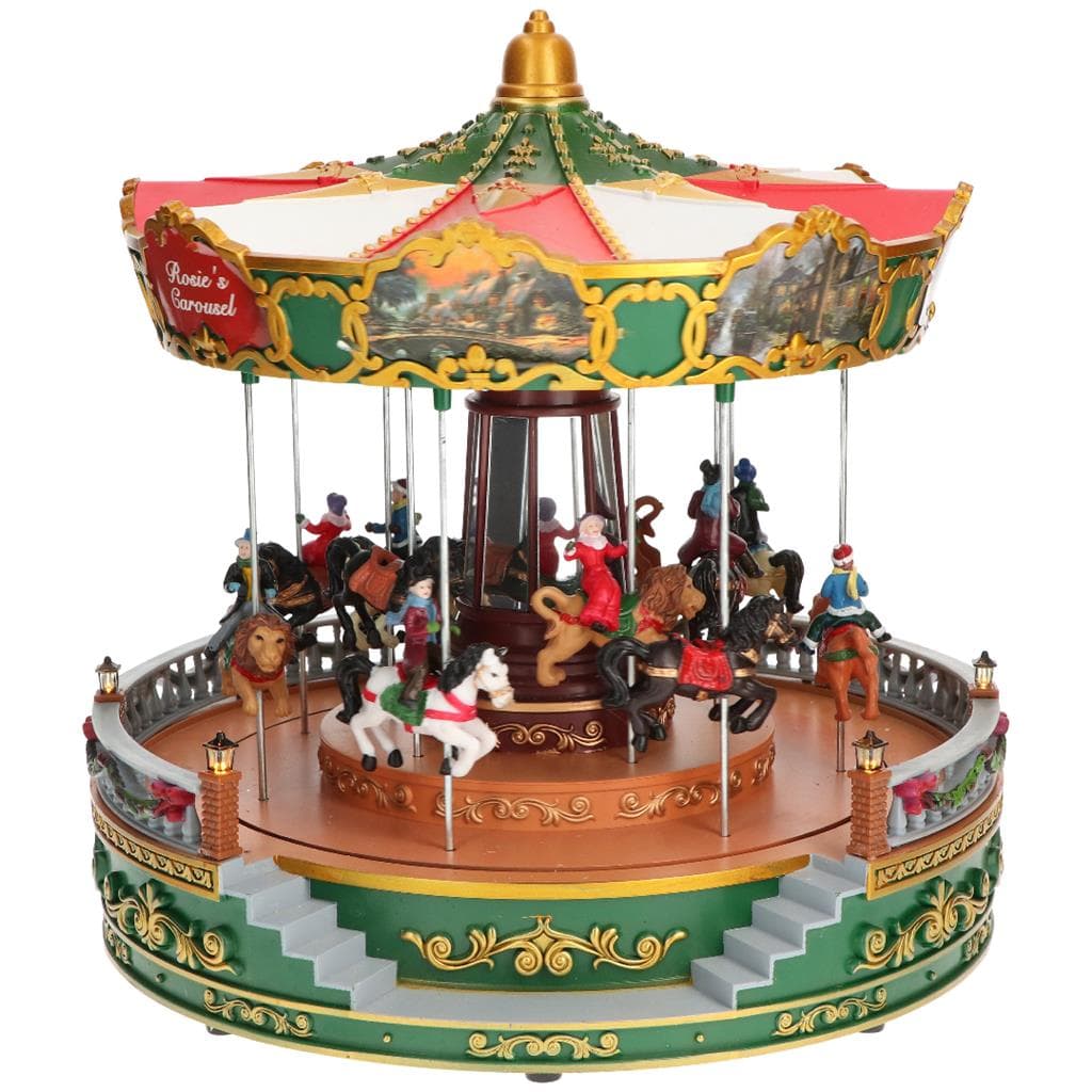 Giostra Carosello gigante color Verde con Cavallucci per villaggio di Natale h 35 cm - 3