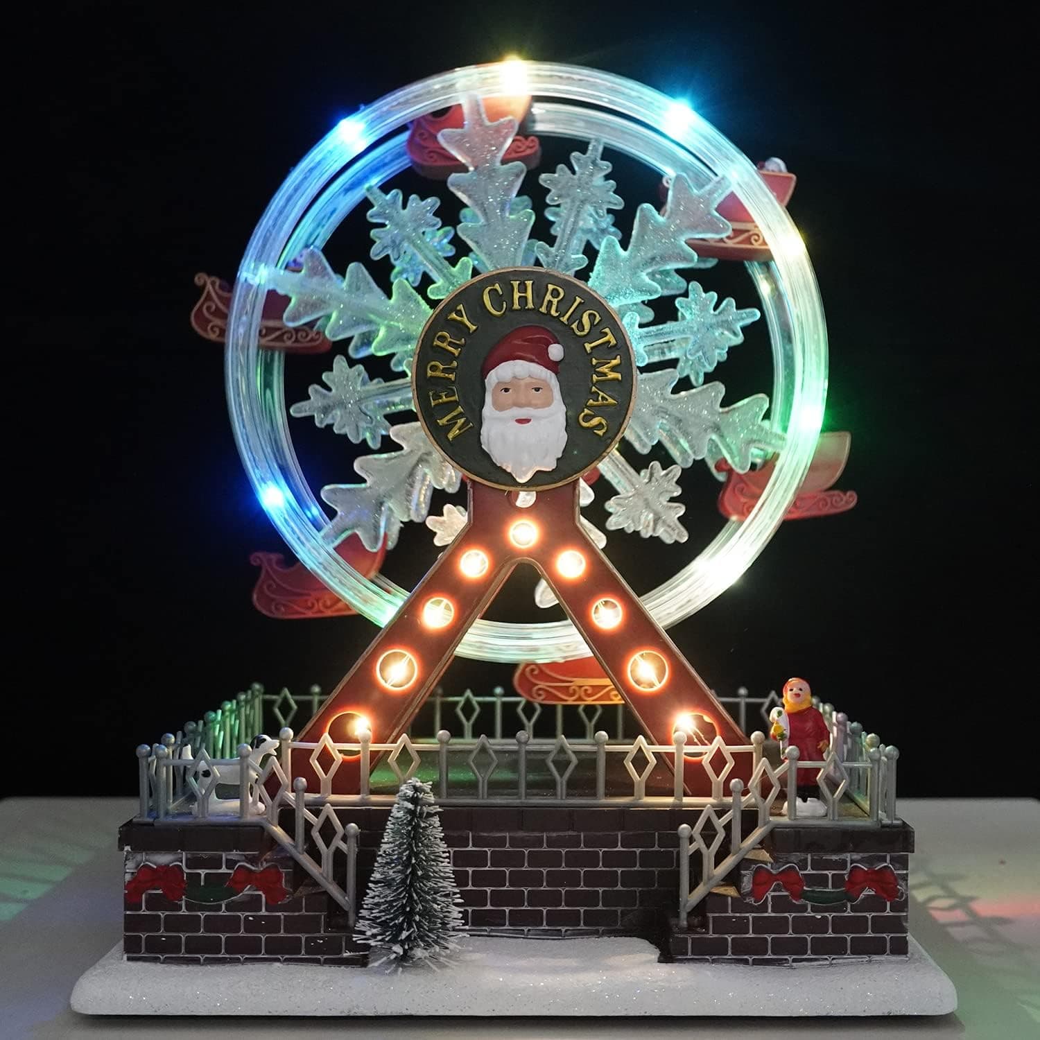 Ruota panoramica decorazione per villaggio Natalizio con animazioni e luci h 28 cm - 8
