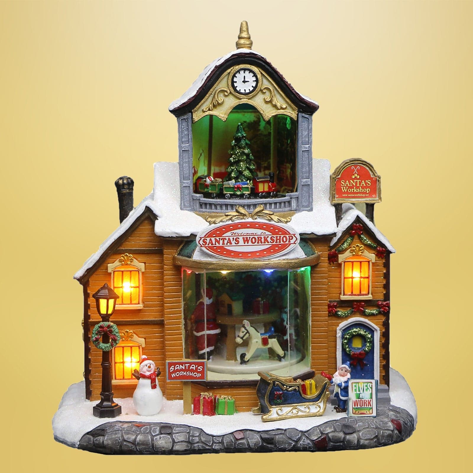 Fabbrica di babbo natale resina con finestre e personaggi rotanti e musica - 2