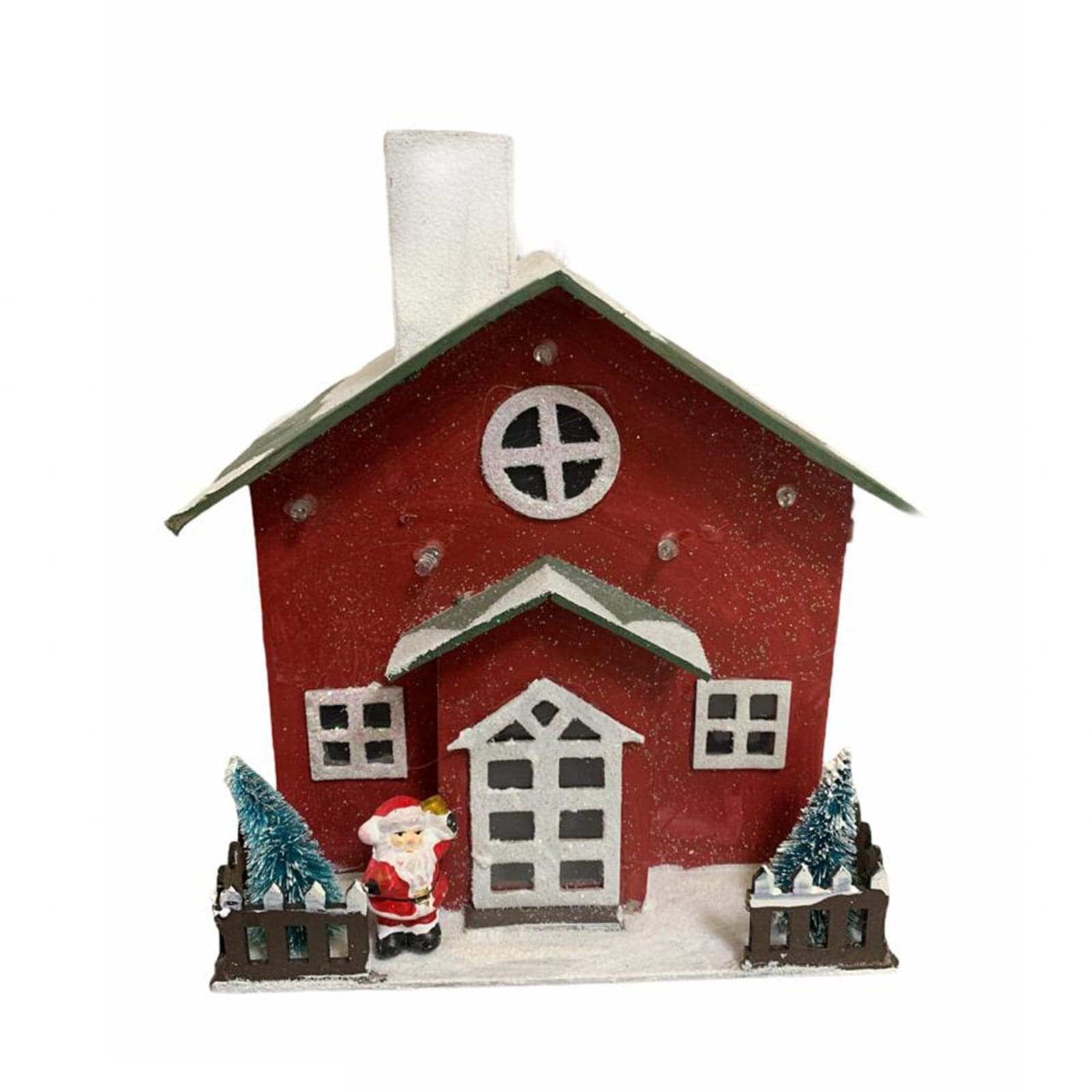 Casetta con Babbo Natale in legno rossa con luci a led h 20 cm decorazione natalizia - 2