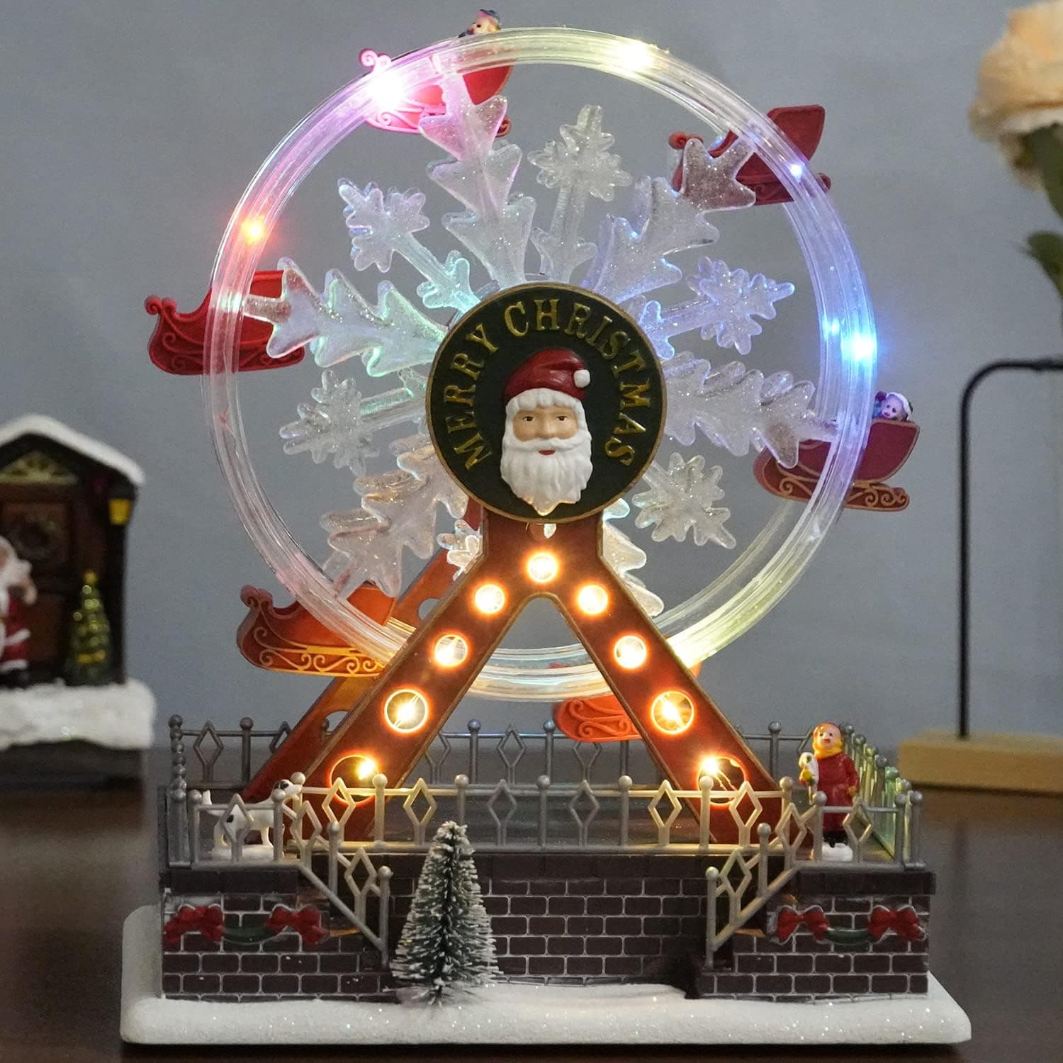 Ruota panoramica decorazione per villaggio Natalizio con animazioni e luci h 28 cm - 7