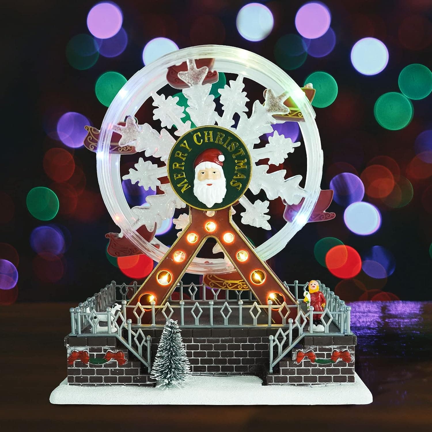 Ruota panoramica decorazione per villaggio Natalizio con animazioni e luci h 28 cm - 8