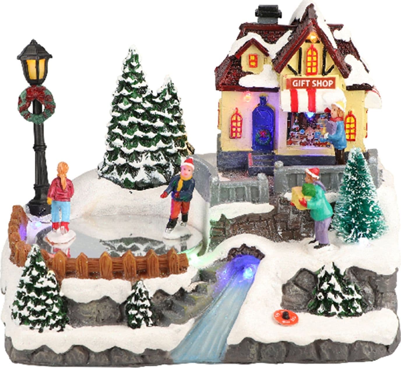 Scena animata con luci, suoni e personaggi per villaggio di Natale h 21 cm - 2