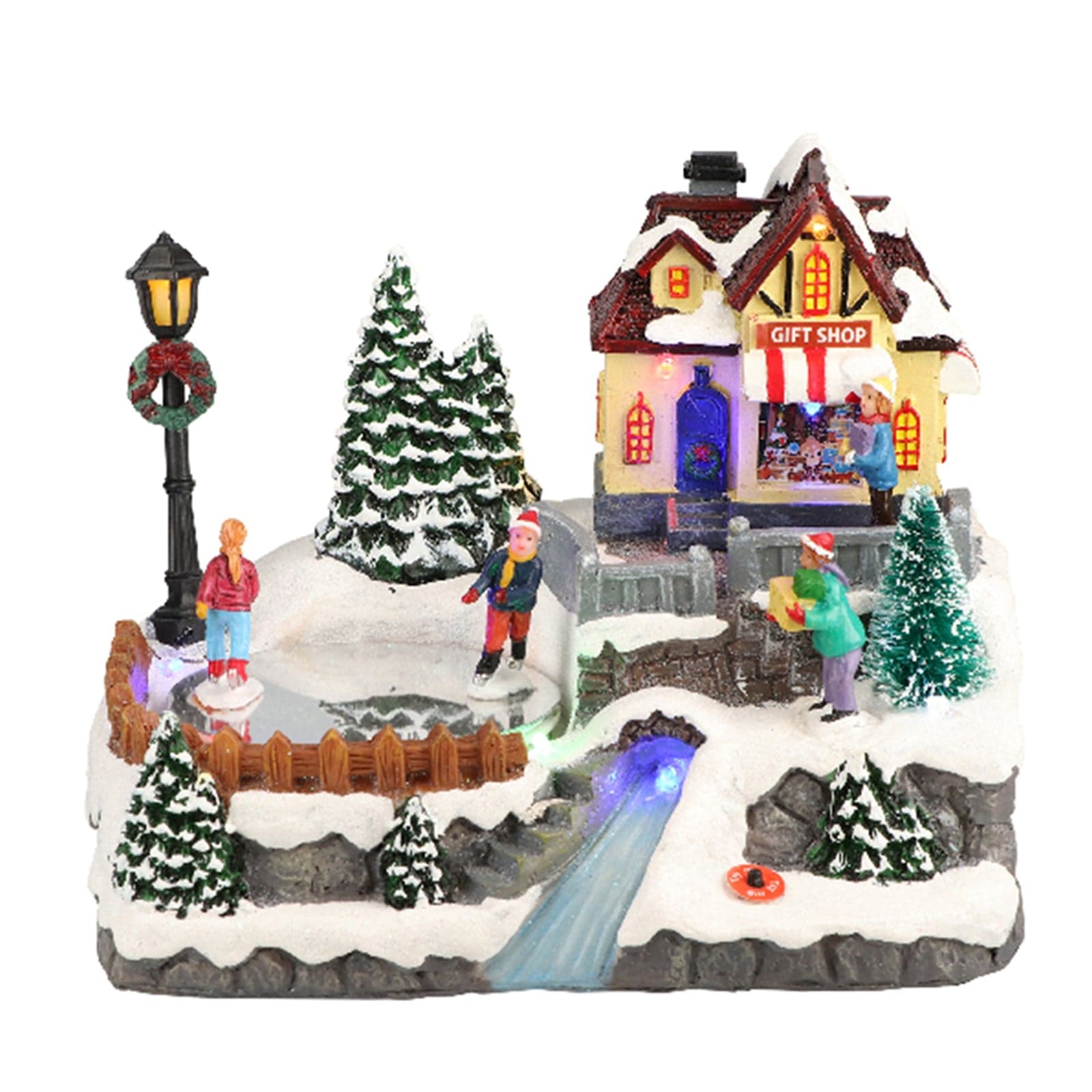 Scena animata con luci, suoni e personaggi per villaggio di Natale h 21 cm - 2