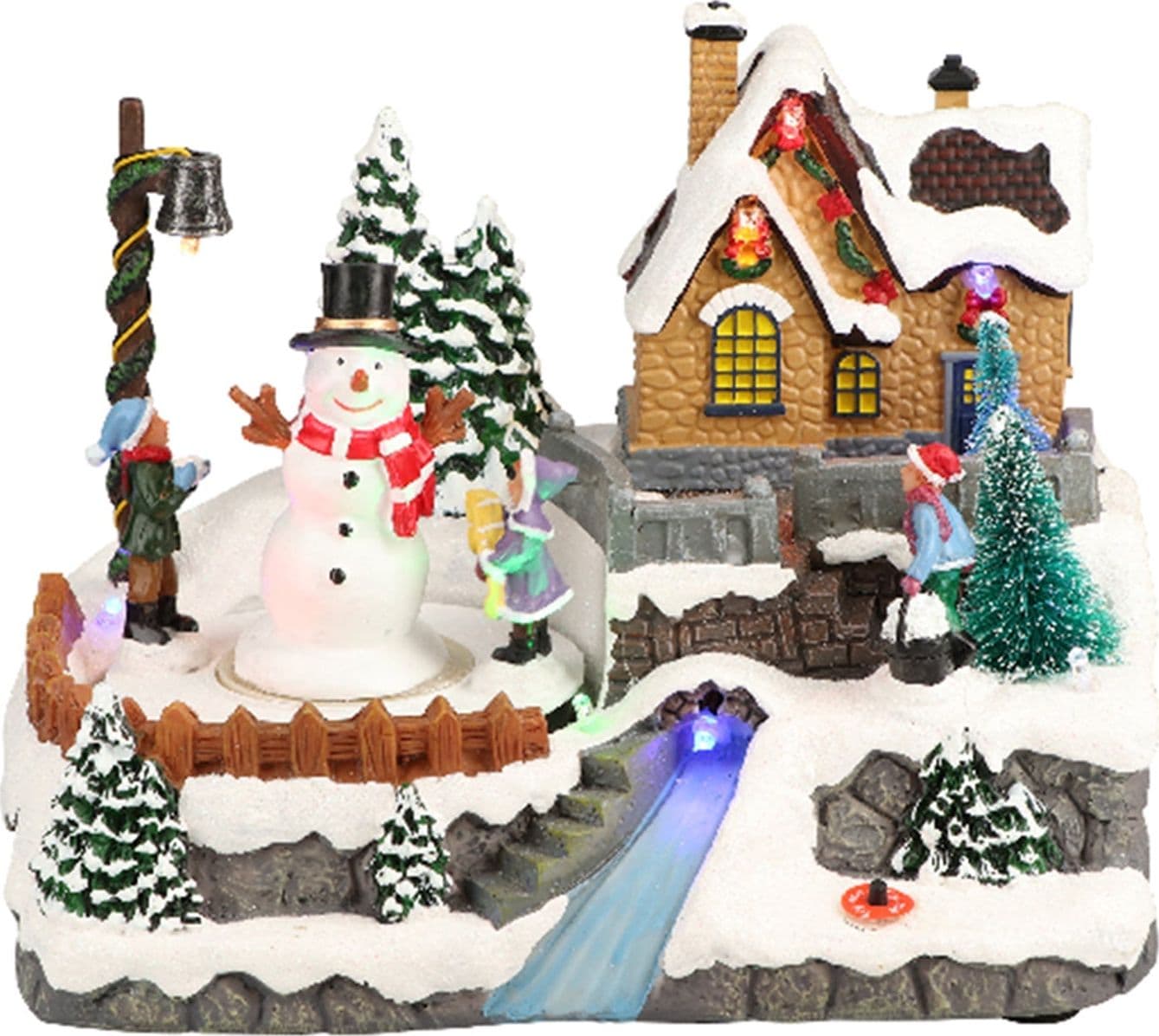 Scena animata con luci, suoni e personaggi per villaggio di Natale h 21 cm - 3