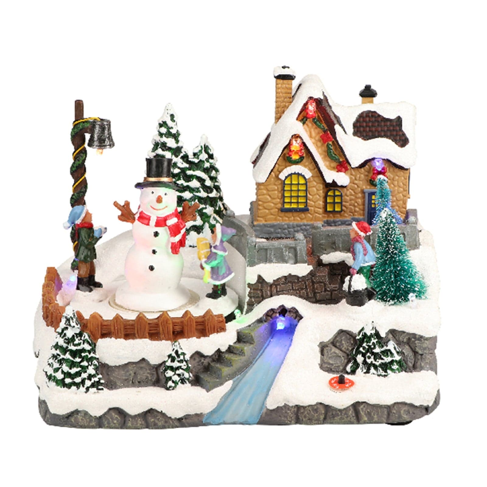Scena animata con luci, suoni e personaggi per villaggio di Natale h 21 cm - 3