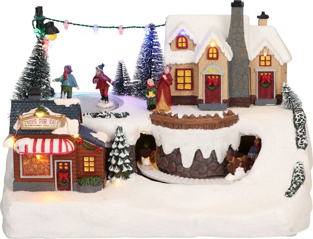 Scena natalizia con treno e tunnel per villaggio di Babbo Natale h 21 cm - 3