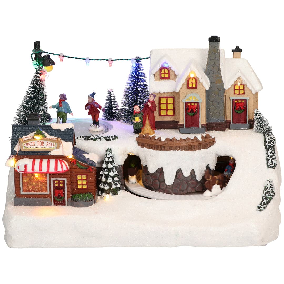 Scena natalizia con treno e tunnel per villaggio di Babbo Natale h 21 cm - 3