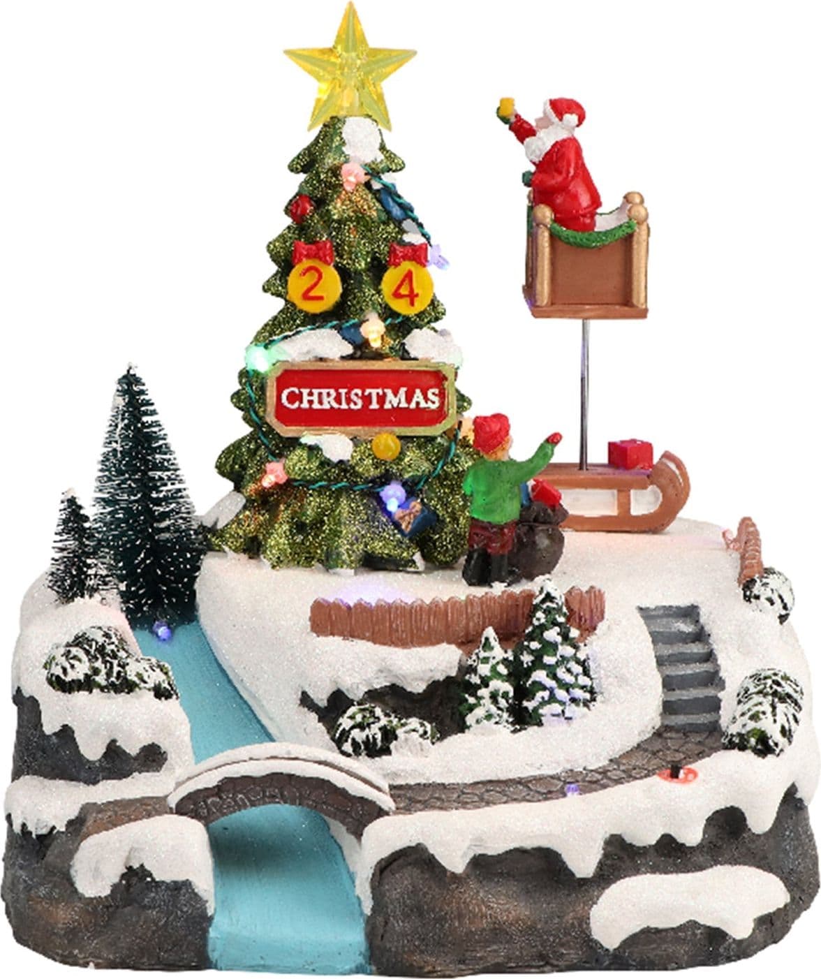 Scena animata per villaggio di Babbo Natale con luci e suoni h 24 cm - 4