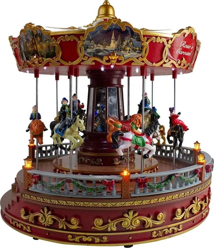 Giostra Carosello gigante color Rosso con Cavallucci per villaggio di Natale h 35 cm - 3