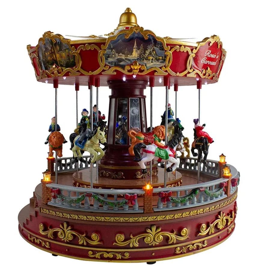 Giostra Carosello gigante color Rosso con Cavallucci per villaggio di Natale h 35 cm - 3