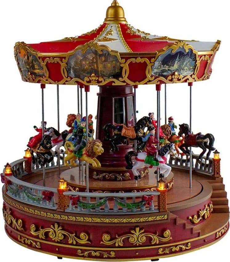 Giostra Carosello gigante color Rosso con Cavallucci per villaggio di Natale h 35 cm - 4