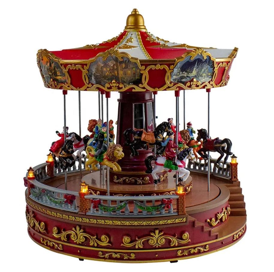 Giostra Carosello gigante color Rosso con Cavallucci per villaggio di Natale h 35 cm - 4