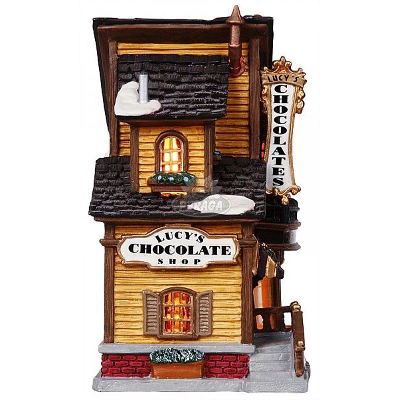 Negozio di cioccolata di Lucy statuetta natalizia per villaggio di Natale con luci - 3
