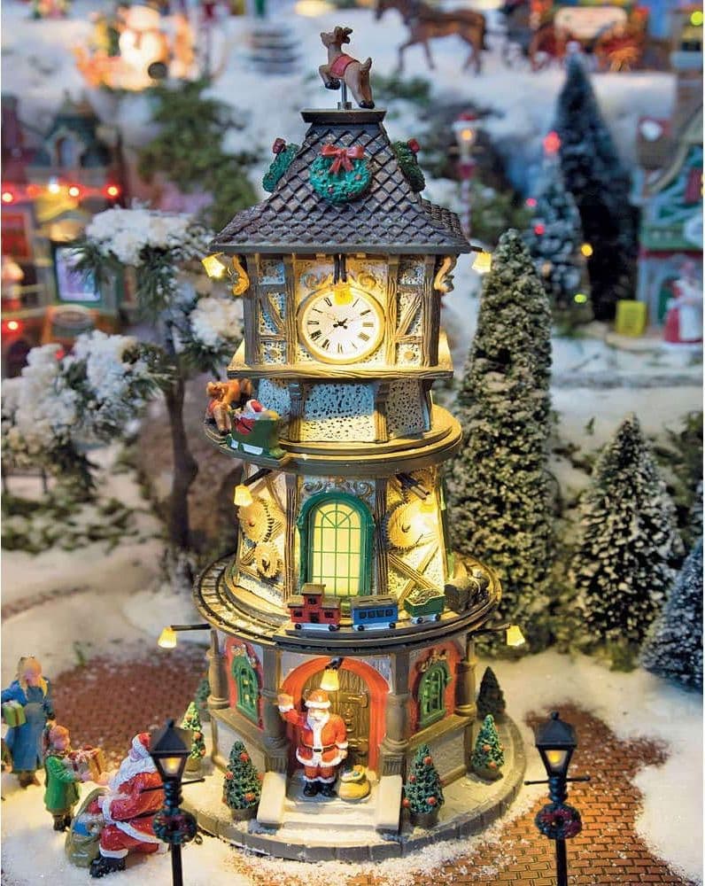 Torre dell'orologio di Natale per decorare villaggio natalizio con luci e animazioni - 2