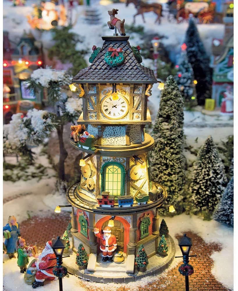 Torre dell'orologio di Natale per decorare villaggio natalizio con luci e animazioni - 2