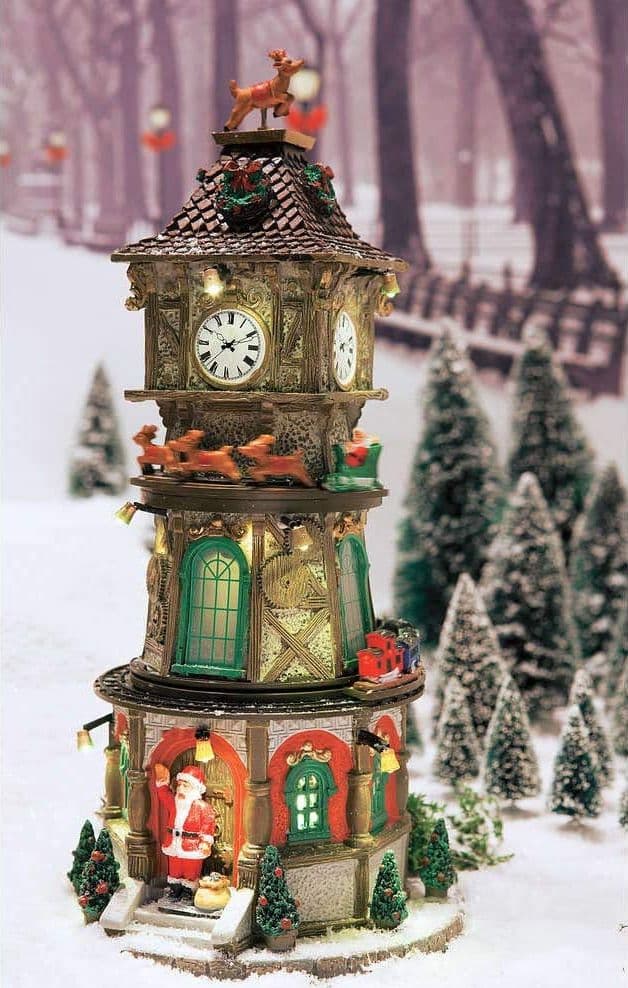 Torre dell'orologio di Natale per decorare villaggio natalizio con luci e animazioni - 3