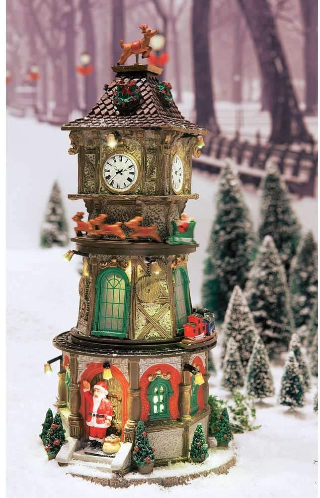 Torre dell'orologio di Natale per decorare villaggio natalizio con luci e animazioni - 3