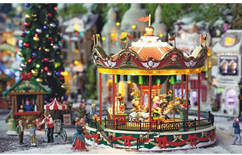 Giostra di Babbo Natale decorazione per interno villaggio natalizio carosello - 2