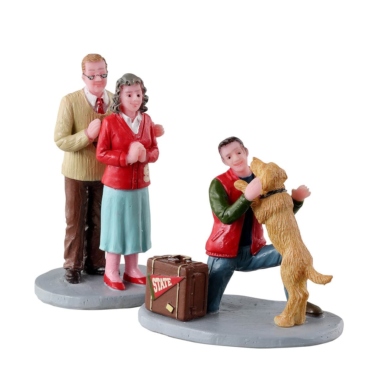 Decorazione "Benvenuto set a casa di 2" per Villaggio di Natale e presepe, in Resina da h 4 cm